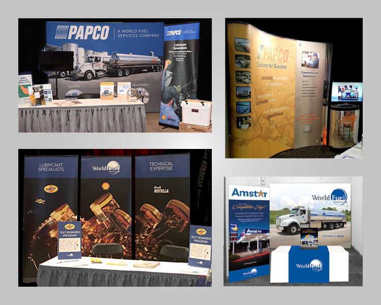 Tradeshow booth designs - Papco, WorldFuel, Amstar