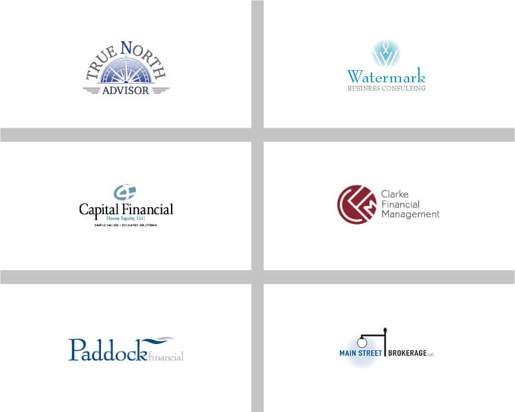 Logos for True North Advisor, Watermark Business Consulting, Capital Financial, Clark Financial Management, Paddock Financial, Main Street Brokerage